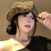 Boina Vintage Estampa de Leopardo Feminina Cabeça Grande Mostra Rosto Nuvens Pequenas Chapéu Octogonal Estilo Japonês Vintage Versátil Boné de Jovem Notícias Tendência