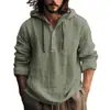 Chaqueta Larga de Manga Larga con Capucha de Color Sólido, Estilo Nuevo Europeo y Americano, Cruzada, Moda, Casual y Versátil, Camisa de Lino para Hombre