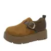 Zapatos casuales de suela gruesa para mujer, nueva colección otoño 2026, mocasines marrones, que aumentan la altura, totalmente cerrados, planos casuales, zapatos de mujer
