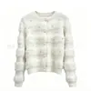 Cardigan de tricô feminino outono e inverno novo estilo com contas e strass, pelo sintético de vison, casaco suéter de pelúcia com gola redonda, top macio e fofo