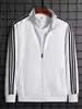 Chaqueta de Hombre Nueva Colección Otoño e Invierno Cuello Alto Marca de Moda Versátil Rayas Elegante Estudiante Ropa Deportiva Negra Abrigo Casual