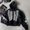 Nuevo cárdigan con capucha y cremallera retro transfronterizo otoño/invierno, unisex, moderno, holgado, chaqueta sudadera negra