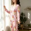 Pijama Delgado de Otoño e Invierno para Mujer, Estilo Dulce Casual, Top de Manga Larga con Cuello Redondo + Pantalones Largos, Conjunto de Ropa para el Hogar Petite