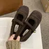 Zapatos Planos Versátiles de Suela Lisa Forrados de Borrego Otoño e Invierno Francés con Velcro Zapatos Peludos Nuevos Zapatos Calientes de Algodón Zapatos Mary Jane para Mujer