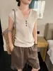 Han Xun Suéter Delicado de Tricô com Fios Retrô Estilo Old Money para Mulheres Verão 2026 Blusa de Gola V com Manga Flare 26833