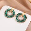 Pendientes de cristal de espina redonda retro de estilo europeo y americano, pendientes de mujer de moda elegantes de color esmeralda