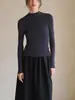 Camiseta Interior de Punto Ceñida Adelgazante de Una Pieza Sin Costuras de Cuello Alto de Hilo Yangzi 100% Lana para Mujer