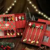 Colher Criativa Transfronteiriça Presente de Natal Conjunto de Talheres Colher Garfo de Aço Inoxidável Boneco de Desenho Animado Colher Garfo de Sobremesa Caixa de Presente
