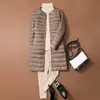 Jaqueta de Penas Leve Youjia Clothing Feminina de Comprimento Médio Outono e Inverno Gola Redonda Jaqueta Longa Sem Gola Forro Mutável em V