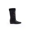 Mesmo estilo da Mom de Uva, aumento de 5 cm na altura interna~ botas da moda de leopardo com bico quadrado pequeno e design de perna flare, de cano médio