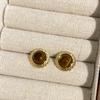 Pendientes redondos de ojo de tigre de estilo coreano para mujer, estilo otoño-invierno, retro, elegantes y modernos, con un toque distintivo de Maillard.