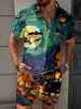 Novo Conjunto de Camisa de Manga Curta e Shorts Masculino com Estampa Engraçada de Halloween para o Verão - Venda Cruzada da Amazon