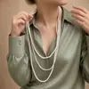 Colar Longo de Pérolas de Vidro Multicamadas para Mulheres, Corrente de Suéter Empilhada, Moderno e Versátil, Estilo Pequena Fragrância, Colar Personalizado, Tendência