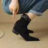 Primer Encuentro Temporada Botas Vaqueras Retro de Vaquero para Mujer Tacón Grueso Cremallera Trasera Botines Punta Fina Chelsea Boots Otoño/Invierno 2026