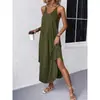 Ropa de mujer transfronteriza europea y americana, vestido largo suelto de color liso, vestido de tirantes con cuello en V, vestido de tirantes, nuevo modelo 2026