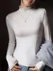 Top base de manga larga para mujer con dobladillo de volantes, nueva colección primavera 2026, ropa interior otoño/invierno, camiseta de manga larga, top de cuello medio-alto