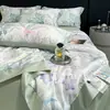 Conjunto de cama de quatro peças em Lyocell Tencel de verão, lençóis de seda de luxo leve, fronha de seda macia para dormir sem roupa, produtos de resfriamento de verão