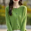Cardigã feminino suéter de tricô gola redonda novo primavera e outono coreano solto casaco de suéter moda malha osmanthus top externo
