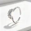 Anel Aberto Radiante Sol e Lua para Mulheres, Cravejado com Zircônia, Joia de Anel Ajustável Moda Luxo Leve para Casal