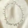 Collar de Hoja Plateada para Mujer, Colgante de Flor de Cristal Rosa de Diseño Nicho, Accesorio de Cadena para Clavícula Estilo Artístico Fresco