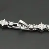 Pulseira Corrente Tennis Elo Cubano Patchwork Flor de Quatro Pétalas Totalmente Diamantada Personalidade Tendência Europeia e Americana Estilo Ins Pulseira de Luxo Leve