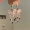 Pendientes de Mariposa de Lujo Ligero Transfronterizos de Alta Resistencia Completamente Incrustados con Diamantes Largos de Moda Dulce Nicho Exquisitos Pendientes de Borla de Cristal