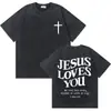 [Lavado Transfronterizo] Camiseta Lavada Glory Moda de Verano para Hombres y Mujeres Cruz