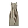 Vestido Blanco Retro Francés Fuera del Hombro Ajustado Cintura Ajustada Plisado Abertura Lateral Sexy Falda Slip para Mujer