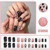Uñas Postizas con Estampado de Leopardo Rosa Negro Degradado con Pedrería, Estilo Chica Dulce y Fresca, Arte de Uñas Cortas Cuadradas Redondas, 24 Piezas, Disponibles para Venta al por Mayor