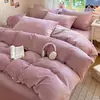 Novo conjunto de quatro peças de veludo de leite outono e inverno cor sólida espesso quente flanela lençol de cama fronha lençol com elástico conjunto de três peças