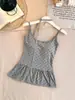 6309 # Camisola de encaje de rayón con lunares y banda para el cuello con cintas, corte ajustado, con copas en el busto, hermoso top para la espalda para mujer
