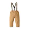 Camisa Azul de Manga Larga para Hombre Otoño e Invierno Transfronteriza 2024 Pantalones Caqui Conjunto de Cuatro Piezas para Caballero Vestido Infantil
