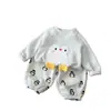 Nueva colección otoño 2026 para niños y niñas: adorable conjunto casual de sudadera y pants con temática de dibujos animados en estilo coreano