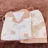 Novo Estilo de Verão Pijama Rilakkuma com Gola Colorida para Mulheres, Conjunto de Duas Peças com Shorts de Manga Curta, Meninas Podem Usar como Roupa de Casa