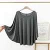 Nuevo modelo primavera y verano camiseta modal holgada talla grande manga murciélago para mujer, blusa base lisa estilo coreano holgada de cuello redondo tipo capa