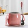 Caneca de cor simples, caneca rosa fofa com tampa, colher exclusiva, letras, bebida, aveia, casal, copo de água, logotipo impresso