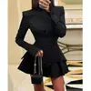 Roupas Sexy Femininas Europeias e Americanas Transfronteiriças Amazon Novo Manga Longa Gola Alta Elegante Saia Curta em Estoque