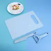 Conjunto de tábua de corte de plástico para cozinha, tábua de cortar, faca de legumes, faca de frutas, tesoura, portátil para exterior, conjunto de três peças