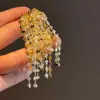 Pendientes Exagerados Chapados en Oro Cobre con Lentejuelas Metálicas, Borlas de Cadena, Pendientes Largos, Colgantes de Oreja Estilo Festivo para Mujer