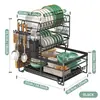 Estante para Platos de Cocina Amazon Transfronterizo para el Hogar, Resistente al Óxido, de Encimera, Doble Capa, Escurridor, Estante Multifuncional para Almacenamiento de Platos