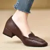 Sapatos Femininos de Salto Grosso Quadrados Estilo Retrô 2026 Outono Novo Couro Estilo Britânico Francês Versátil Solado Macio Mocassins