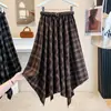 Nueva colección de otoño e invierno para mujer de talla grande: falda asimétrica de cuadros línea A, elegante, retro y que desafía la edad, que disimula imperfecciones y crea un efecto adelgazante