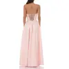 Vestido largo strapless de satén rosa claro LUCYINTH, sin tirantes, entallado en la cintura, falda amplia, vestido hasta el suelo para banquetes