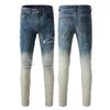 Marca de moda TR AMIRI lavado pesado con agujeros artesanales jeans ajustados de cuero de alta calidad para hombre