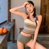 Bikini de dos piezas de cintura alta de secado rápido con cuello halter para mujer, traje de baño adelgazante con parte inferior de corte cuadrado, sexy y adelgazante