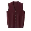 Colete de tricô com toque de lã para outono e inverno para homens de meia-idade, cardigã casual de negócios, colete suéter quente de gola V espessado