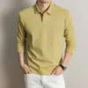 Camiseta masculina de malha canelada de algodão com mangas compridas, 260g, novo estilo outono 2026, gola de abas, cor sólida, polo masculina casual
