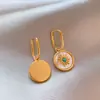 Pendientes Retro Geométricos de Turquesa y Blanco Nácar, Diseño Francés de Lujo Ligero Estilo Palacio, Pendientes de Moda y Alta Gama