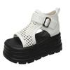 Sandalias Romanas Planas para Mujer 2025 Moda de Verano Plataforma Suela Gruesa Aumento de Altura Hueco Pedrería Peep Toe Sandalias Versátiles
