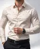 Camisa de Manga Larga con Estampado Pequeño Lavable Resistente a las Arrugas Corte Ajustado Camisa de Vestir Versátil para Viaje de Negocios Casual Banquete
